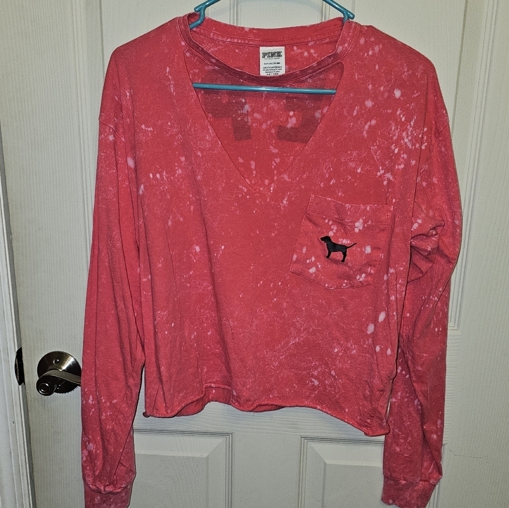 Victoria's Secret Women Pink Cotton Cut Out Front Long Sleeve Cropped Top Size S
